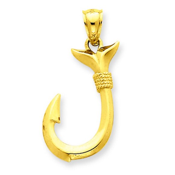 Solid 10k Yellow/ White Gold Fishing Hook Pendant